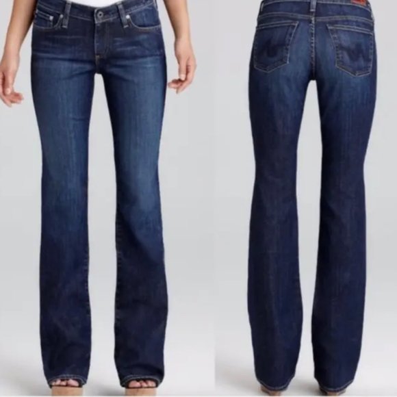 👖 GUC AG Adriano Goldschmied The Jessie Curvy Boot Cut Bootcut 32R Dark Wash Y2K - Picture 1 of 16